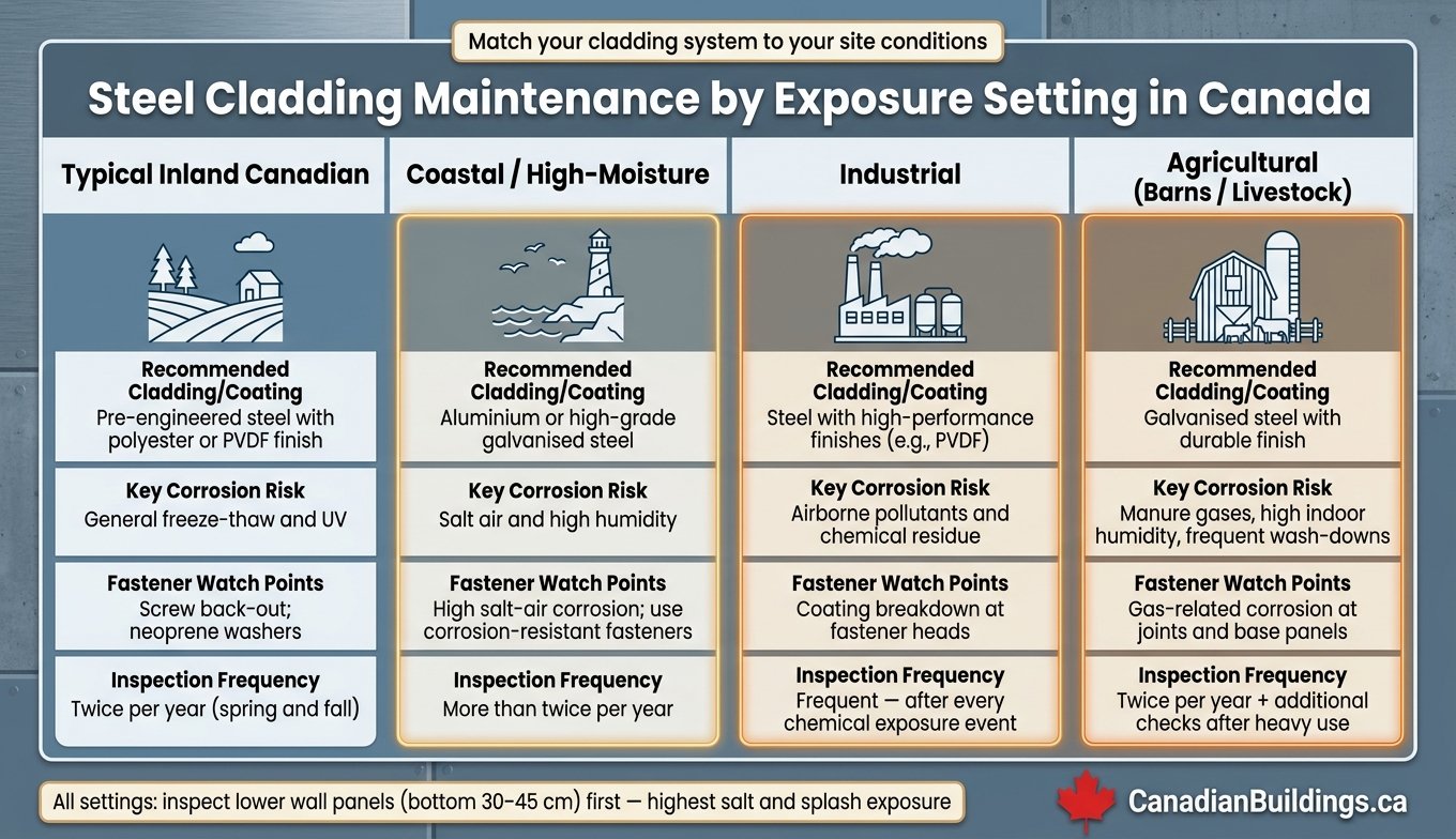Steel Cladding Maintenance by Exposure Setting in Canada